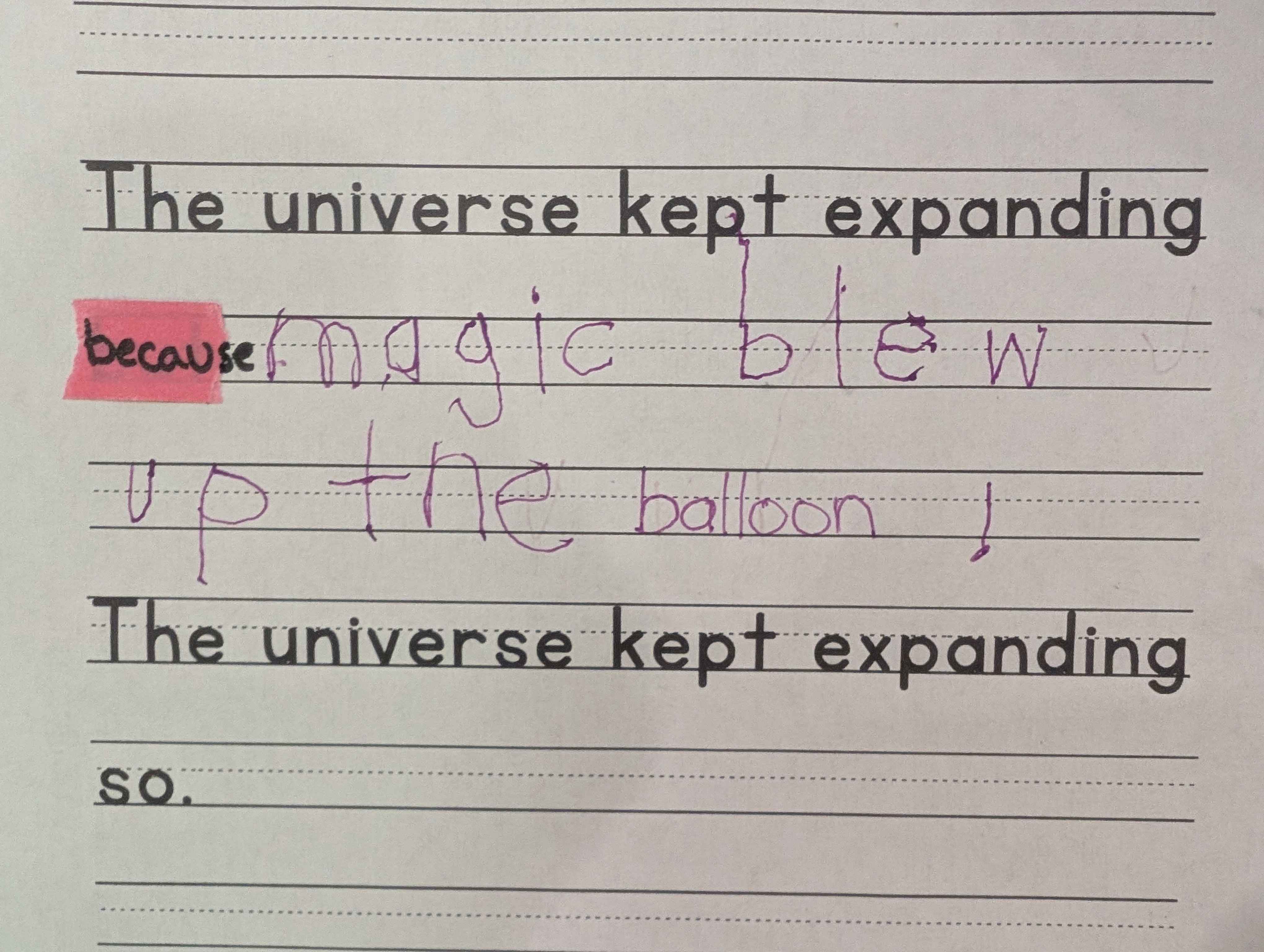 sentence expansion with because/but/so